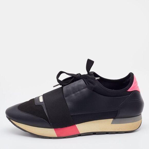 Balenciaga Black Leather and Knit Fabric Race Runner Sneakers Size 40 - Picture 1 of 4